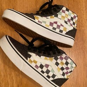 Vans checkered high top glitter skate sneakers 5.5